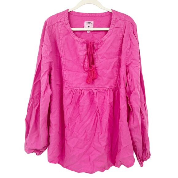 Serra Retreat Womens Lyocell Beachy Boho Point Mugu Peasant Blouse 1X Pink - Picture 2 of 8